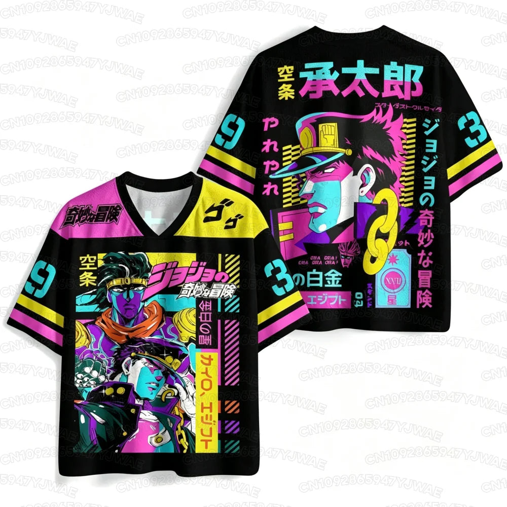 2026 Men's Women's Popular Anime JOJO Jotaro Kujo Street V-neck Jersey Harajuku Printed Breathable Sports Short T-shirt Tops