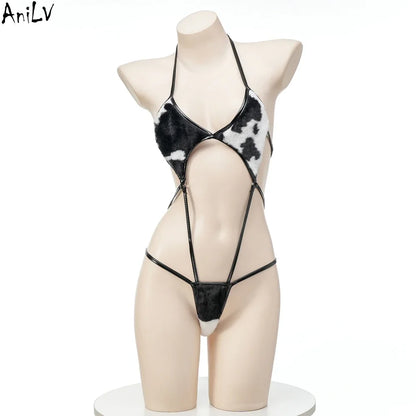 AniLV Cow Series Swimsuit Bodysuit Bikini Maid Unifrom Costume Summer Beach Kawaii Girl Swimwear Skirt Uniform Set Cosplay