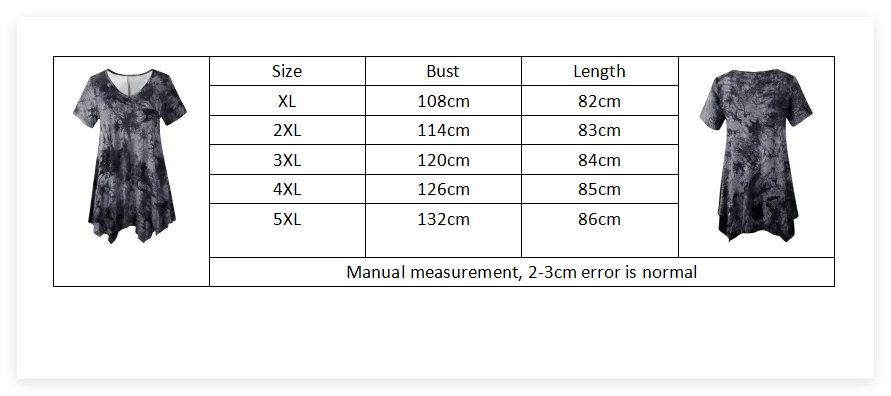 5XL Plus Size Woman Clothing Tie Dye Short Sleeve T-shirt Casual New Style V Neck Irregularity Tops Big Size Ladies Loose Tops - SS69 