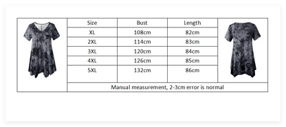 5XL Plus Size Woman Clothing Tie Dye Short Sleeve T-shirt Casual New Style V Neck Irregularity Tops Big Size Ladies Loose Tops - SS69 