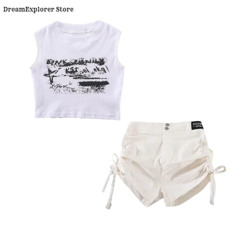Girls K-Pop Street Dance Crop Top & Hot Pants Set