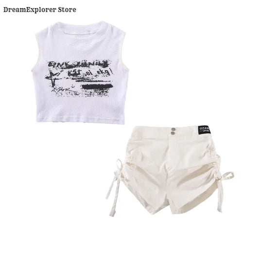 Hip Hop Girls Fashion Crop Top Street Dance Shorts Kids K-pop Streetwear Hot Pants Costume Children Jazz Girl Group Clothes Sets