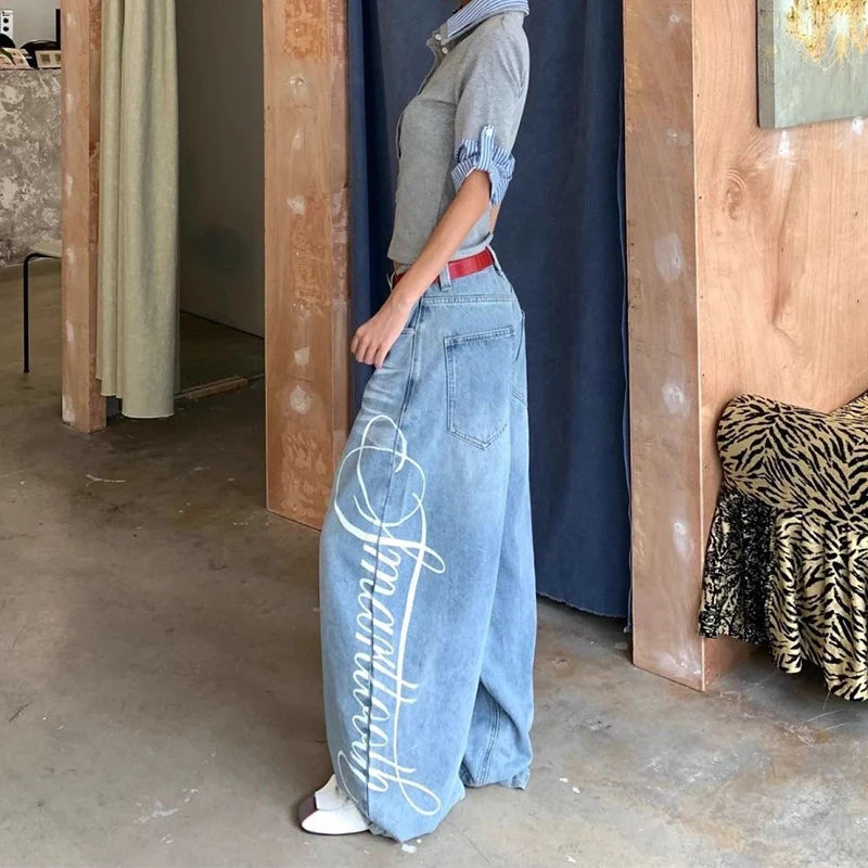 Women's Y2k Baggy Boyfriend Jeans - Wide Leg Distressed Denim