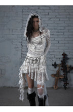 NO ROMANCE Fairy Sexy Punk Printing Half Transparent Lace Patch Knitted Long Sleeve Hooded Dresses Rock Gothic Design Vestidos SS69
