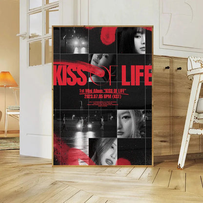 Kpop Girl Group Kiss Of Life Poster Self-adhesive Art Waterproof Paper Sticker Coffee House Bar Room Wall Decor SS69 13.69 50x70cm No Frame / z9