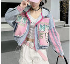 Womens Spring New 2026 Splicing Hooded Retro Denim Jacket Fashion Short Loose Versatile Zipper Long Sleeve Street Jackets