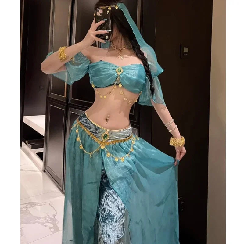 Belly Dance Costume Women's Sexy Arabian Princess Costume Fancy Indian Dance Embroider Bollywoods Jasmine Dress Egyptian Queen