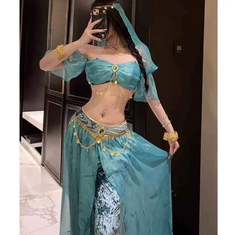 Belly Dance Costume Women's Sexy Arabian Princess Costume Fancy Indian Dance Embroider Bollywoods Jasmine Dress Egyptian Queen