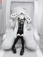 Mauroicardi Women's Black Faux Fur Coat with Bunny Ears