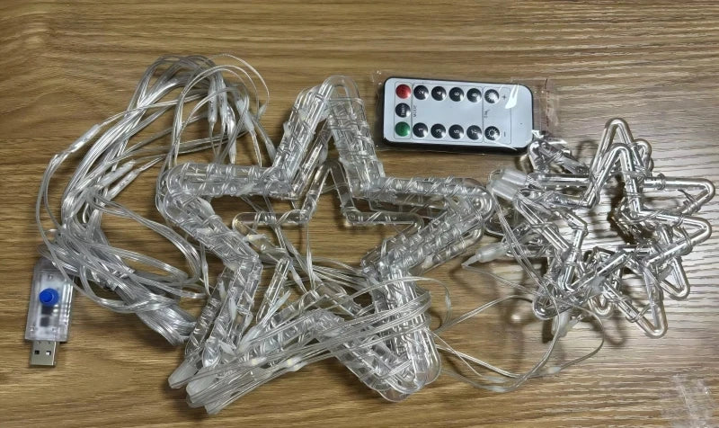 Christmas Curtain Lights LED String Lights with Tree Snowflake Star Deer Bell USB Remote 8 Modes Home Decor