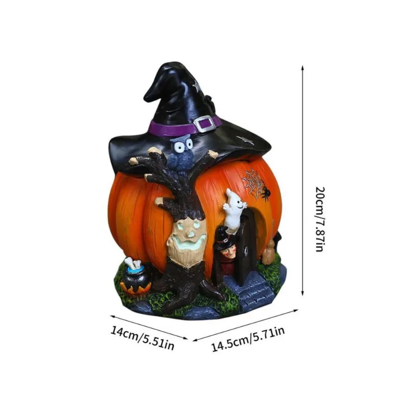 Halloween Pumpkin House Mini Landscape Witch Ghost House Decoration Luminous Resin Crafts Miniature Ornament Featival Biological