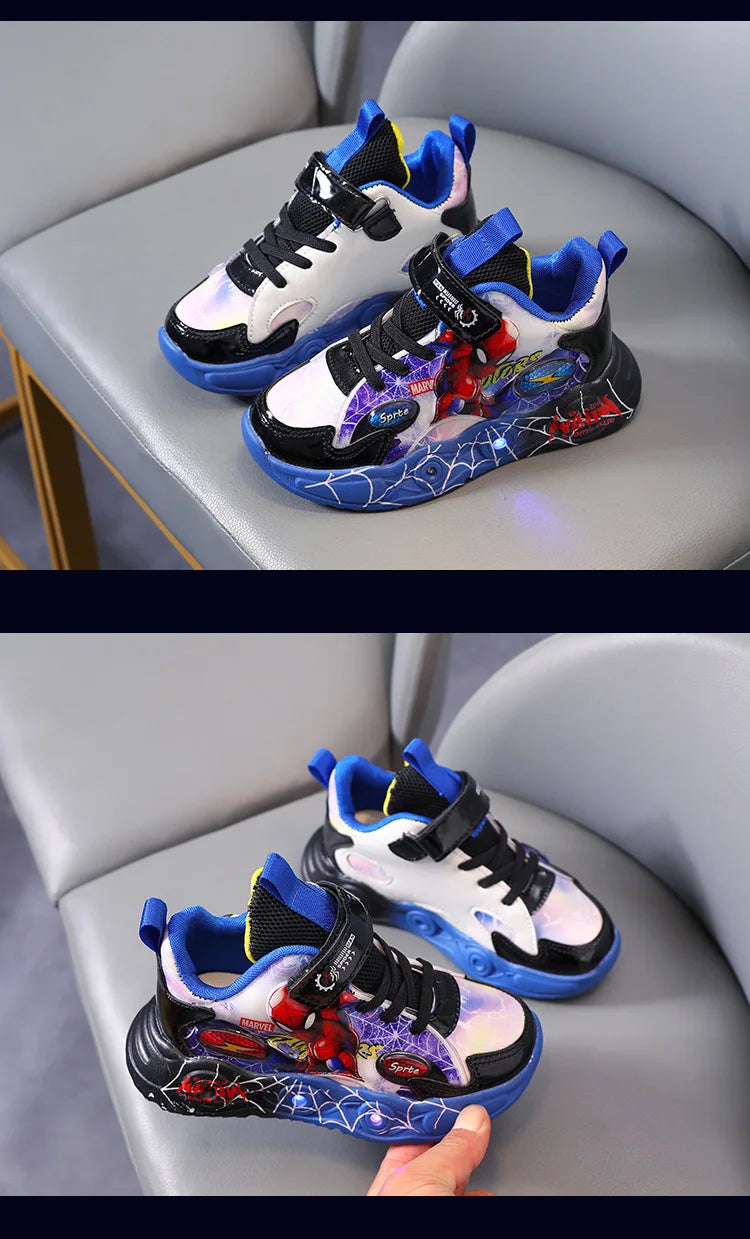 Disney Spider-man Children's Shoes Boys Sneakers Spring Autumn Cartoon Fashion Kids Lighted Sports Shoes Child Boy LED Sneaker