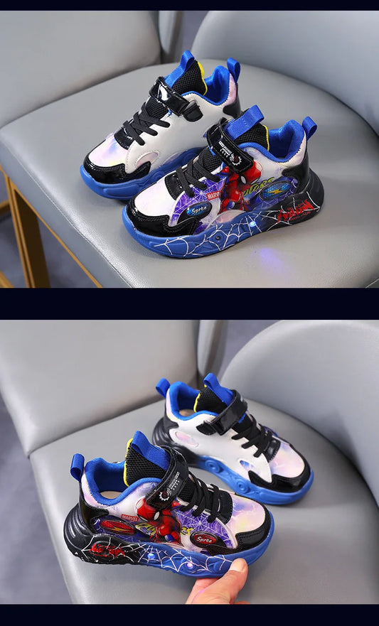 Disney Spider-man Children's Shoes Boys Sneakers Spring Autumn Cartoon Fashion Kids Lighted Sports Shoes Child Boy LED Sneaker