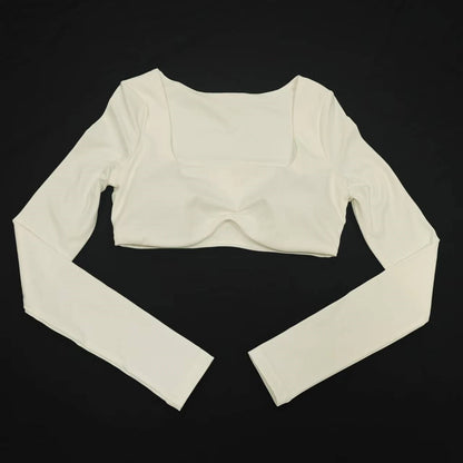 Long Sleeve Yoga Shirts Sexy Sports Top Tight Gym Clothes Woman Fitness Crop Top with Chest Pad Workout Yoga Top Athleisure - SS69