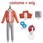 Anime Dandadan Jiji Cosplay DAN DA DAN Jin Enjoji Costume Wig Ear Clip Set Helmet Mask Earrings Eyes Halloween Men Party Fancy