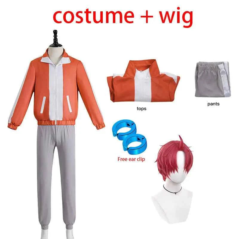 Anime Dandadan Jiji Cosplay DAN DA DAN Jin Enjoji Costume Wig Ear Clip Set Helmet Mask Earrings Eyes Halloween Men Party Fancy