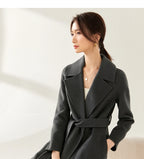 SENTUBILA Women's 100% Wool Long Wrap Coat with Belted Waist