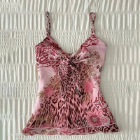 Flower leopard pattern suspenders emo girl casual fashion Y2K crop top chic Harajuku aesthetic sweet urban sexy punk women's top SS69 16.69 Pink / S