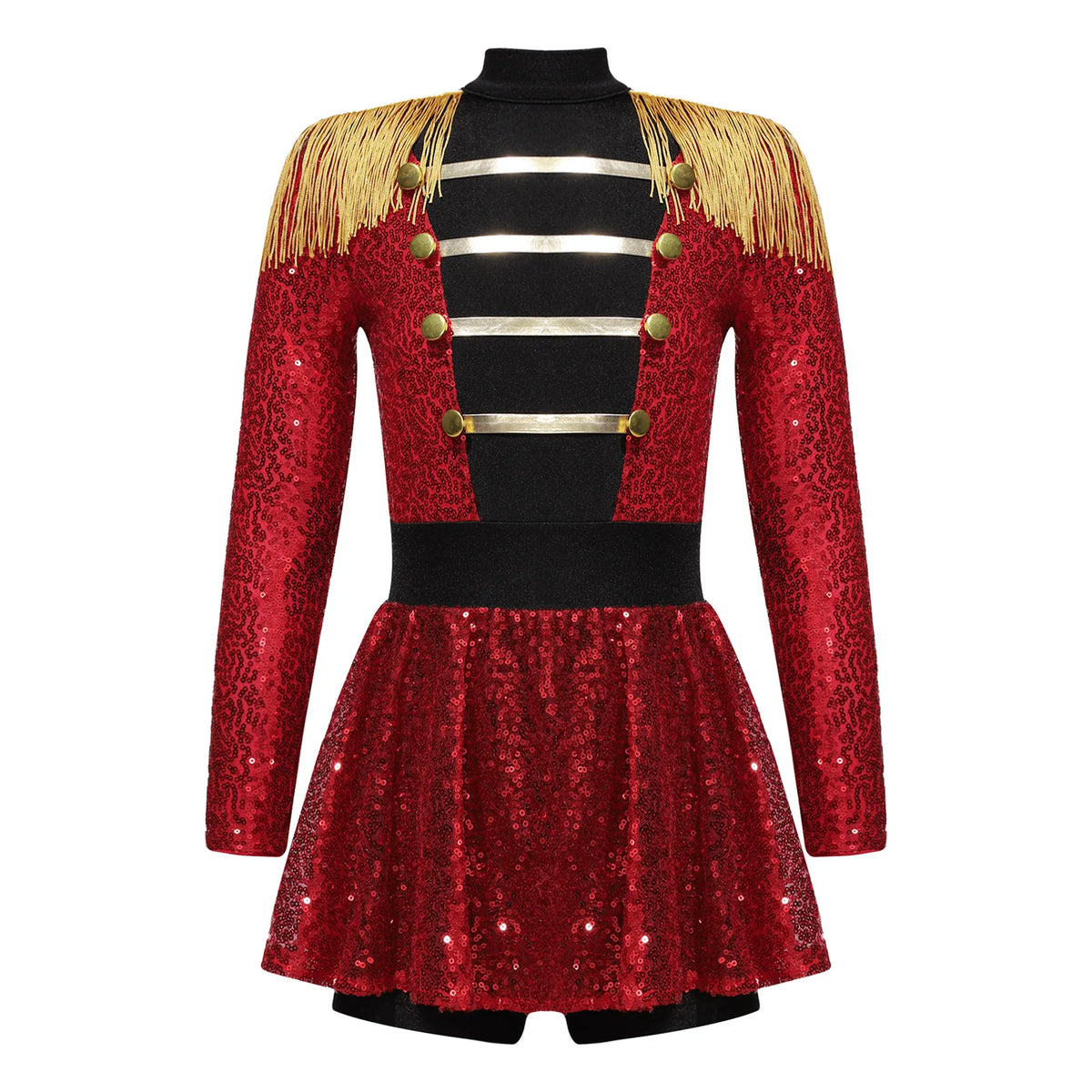 inlzdz Women's Circus Ringmaster Costume Sequin Tassel Leotard Dress