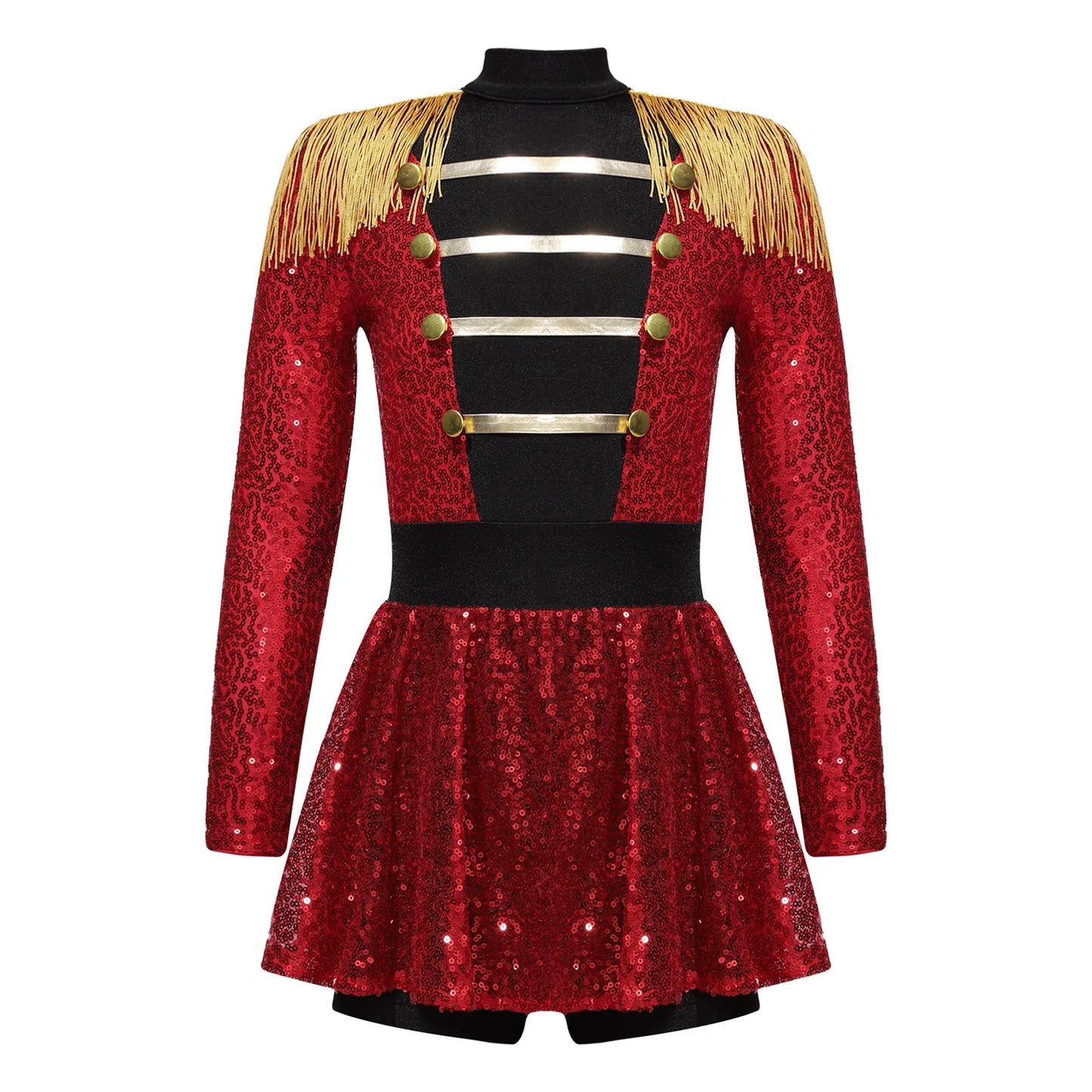 inlzdz Women's Circus Ringmaster Costume Sequin Tassel Leotard Dress