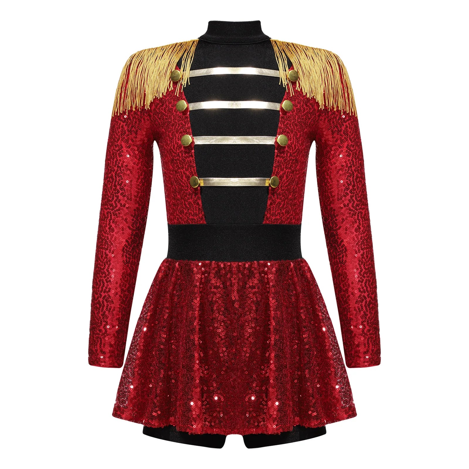 Inlzdz Women's Sequin Tassel Ringmaster Leotard Dress