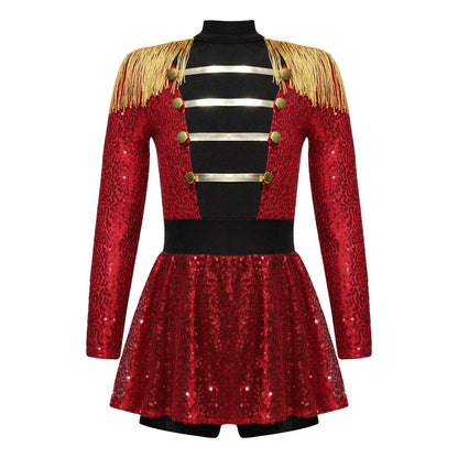 inlzdz Women's Circus Ringmaster Costume Sequin Tassel Leotard Dress