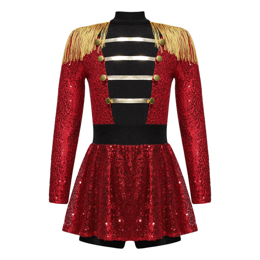 inlzdz Women's Circus Ringmaster Costume Sequin Tassel Leotard Dress