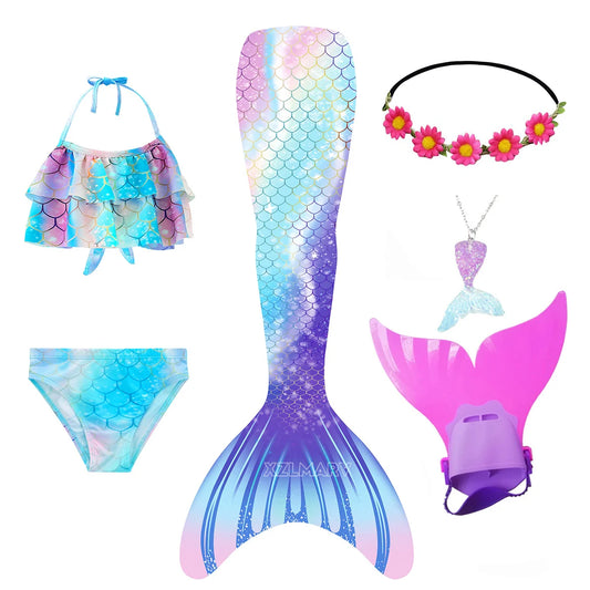 ZOCIC Girls Mermaid Tail Swimsuit Set with Top and Skirt for Swimming
