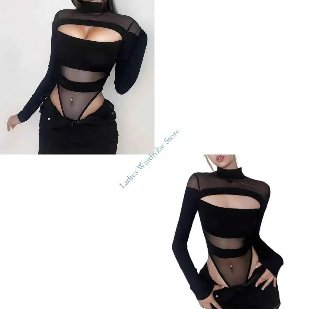 M7DD Early 2000s Fashion Encouraged Close Bodysuit Tall Collar Net Intonation Flexible Substance