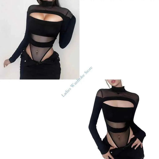 M7DD Early 2000s Fashion Encouraged Close Bodysuit Tall Collar Net Intonation Flexible Substance