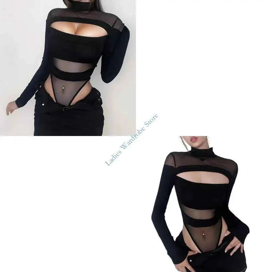 M7DD Early 2000s Fashion Encouraged Close Bodysuit Tall Collar Net Intonation Flexible Substance