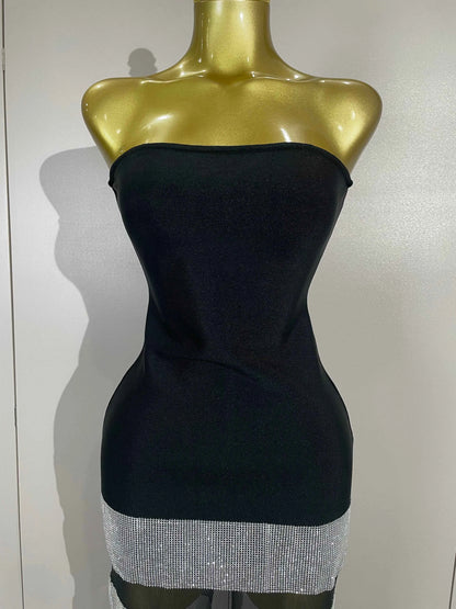 Elegangt Shiny Sexy Mesh Strapless Bodycon Long Bandage Dresses Women Club Birthday Evening Party Slim Celebrity Guest Dresses