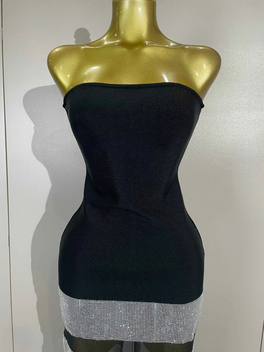 Elegangt Shiny Sexy Mesh Strapless Bodycon Long Bandage Dresses Women Club Birthday Evening Party Slim Celebrity Guest Dresses