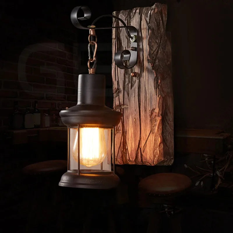 JIANKEXING Vintage Industrial Wood & Metal Wall Sconce