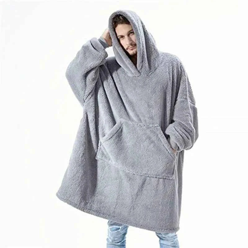 New Winter Women Double-faced Fleece Hoodie Blanket Oversize Large Pocket Warm Couple Loose Sweatshirts Women And Men Robe
