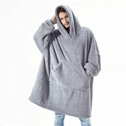 New Winter Women Double-faced Fleece Hoodie Blanket Oversize Large Pocket Warm Couple Loose Sweatshirts Women And Men Robe