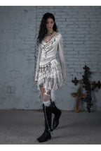 NO ROMANCE Fairy Sexy Punk Printing Half Transparent Lace Patch Knitted Long Sleeve Hooded Dresses Rock Gothic Design Vestidos SS69
