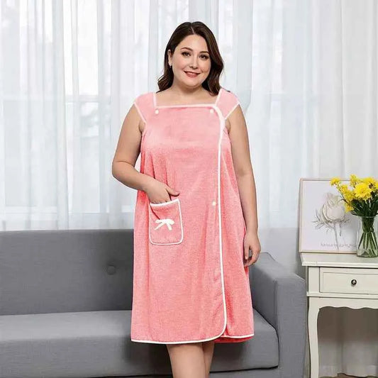 1 Pcs Women's Plus Size Wearable Bath Towel-Cute Bow Soft Shower Skirt for Women-Adjustable Bath Robe with Pocket for Home an