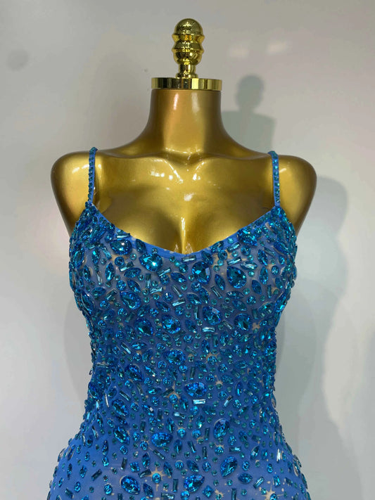 Luxury Rhinestones Sexy Mesh See Through Bodycon Dress Women Birthday Evening Cocktail party Gown Red Carpet Club Stage Outfit