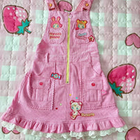 Sweet Lolita Style Strap Dress Women Cute Bunny Cartoon Embroidery Kawaii Party Mini Dress Female Korean Fashion Princess Dress SS69 71.69 Pink / S