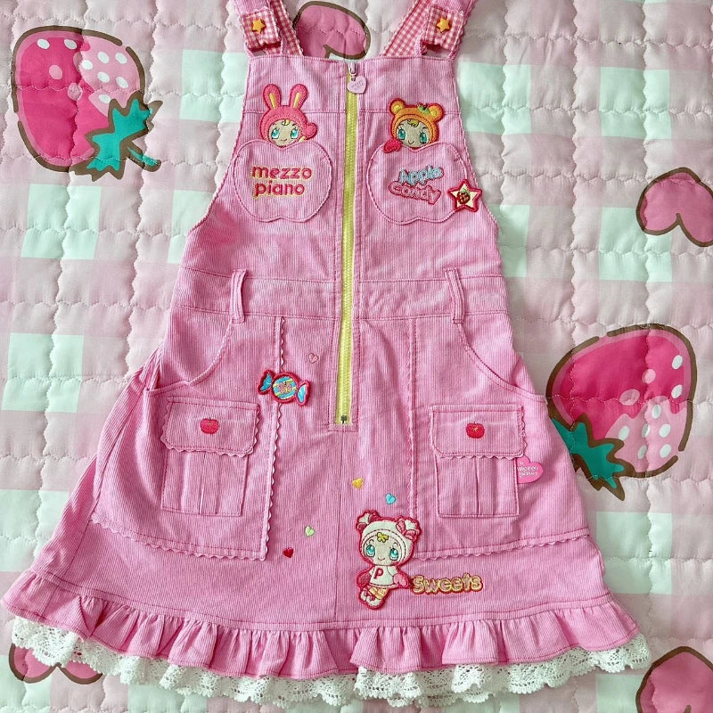 Sweet Lolita Style Strap Dress Women Cute Bunny Cartoon Embroidery Kawaii Party Mini Dress Female Korean Fashion Princess Dress SS69 71.69 Pink / S