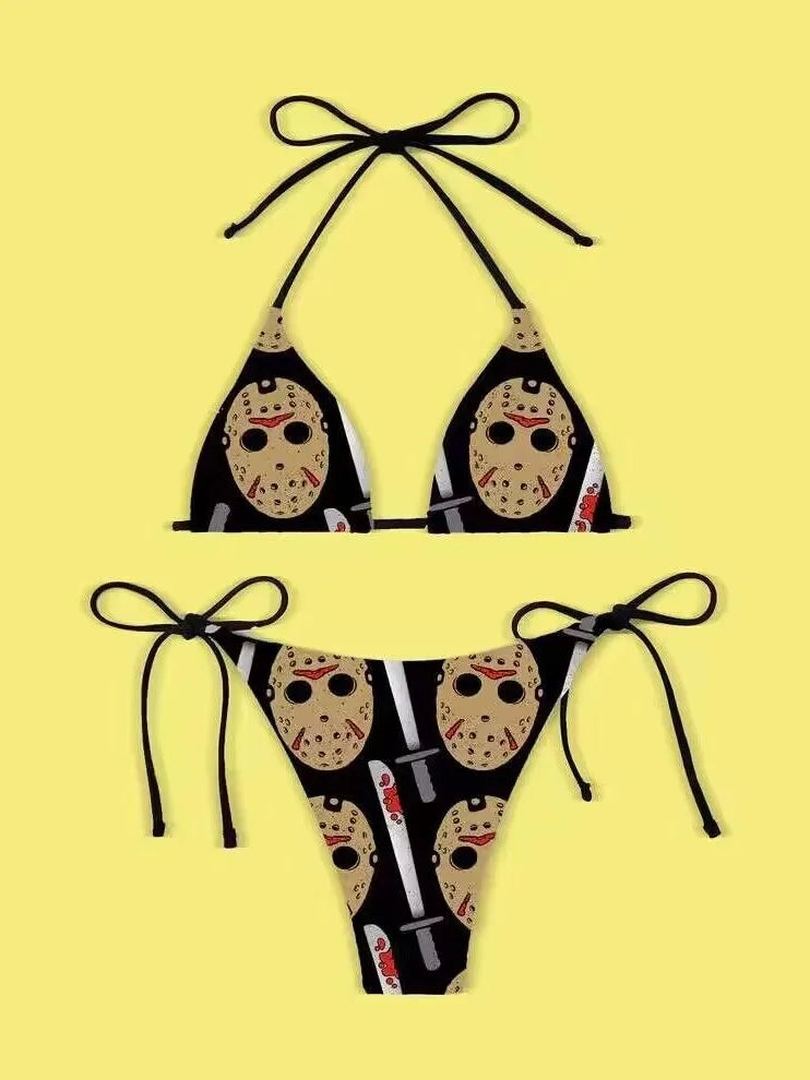 New Punk Gothic Letters Print Bikinis Set Sexy Bikini Women Skull Pattern V-neck Swimwear Fashion Swimsuit Bathing Suit SS69 24.69 6 / XL