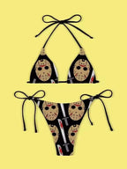 New Punk Gothic Letters Print Bikinis Set Sexy Bikini Women Skull Pattern V-neck Swimwear Fashion Swimsuit Bathing Suit SS69 24.69 6 / XL