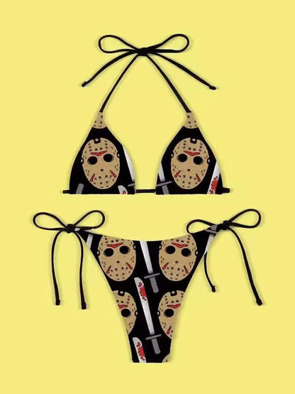 New Punk Gothic Letters Print Bikinis Set Sexy Bikini Women Skull Pattern V-neck Swimwear Fashion Swimsuit Bathing Suit SS69 24.69 6 / XL