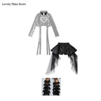 Girls Silver Shiny Crop Top & Ribbon Skirt Hip Hop Dance Set