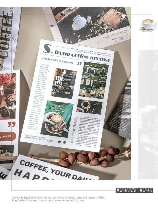 20 pcs Large Size Vintage Coffee Magazine Material Paper Aesthetic Material Book Retro Scrapbooking Journaling Decor Stationery SS69