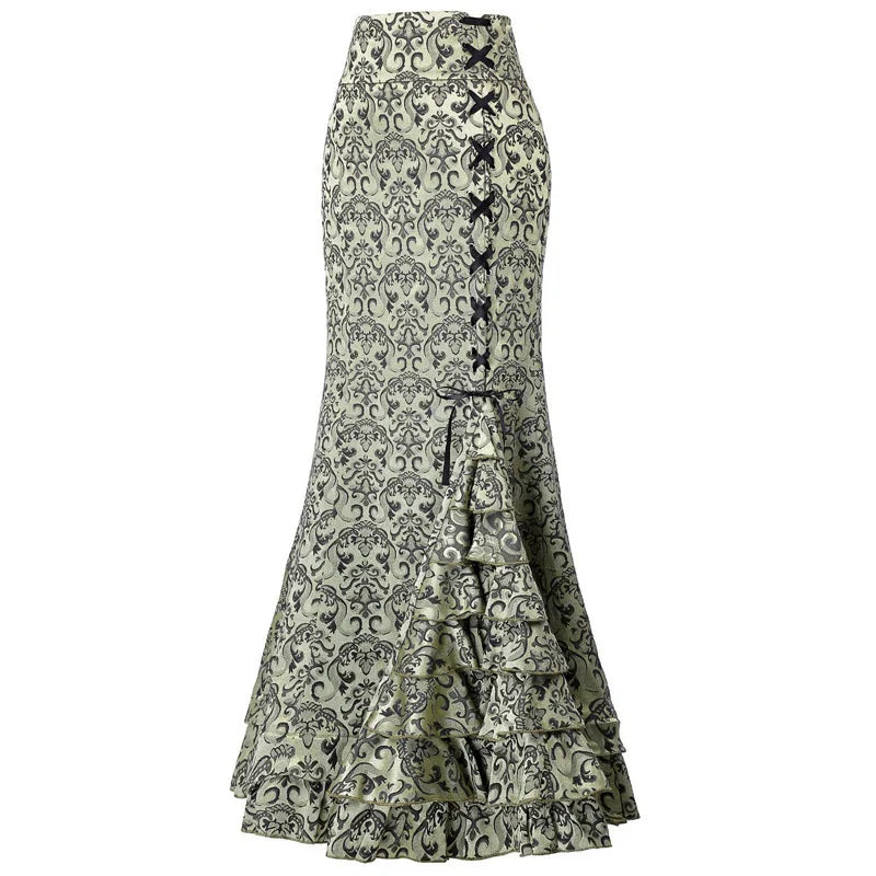 Gothic Fish Tail Skirt - High Waisted Lace-Up Trumpet Skirt
