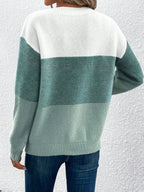Women's Striped Patchwork Knit Sweater - Casual Loose Autumn/Winter Jumper