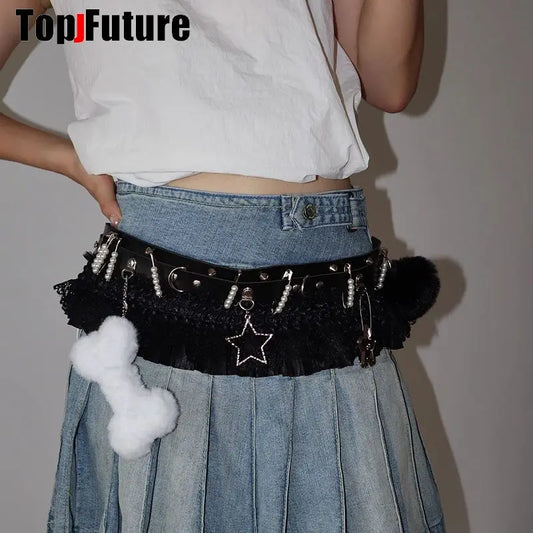 SS69 Gothic Lolita Punk Harajuku Belt with Heart, Star, and Bow Pendants
