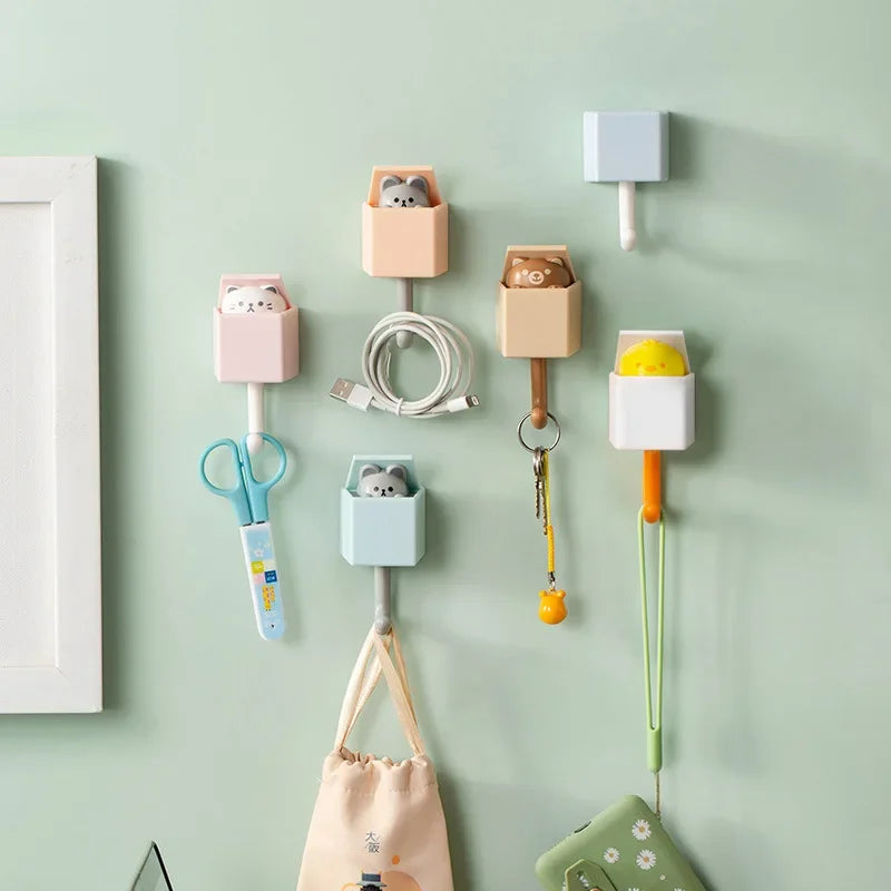 Self-Adhesive Cat Wall Hooks, Cute Animal Decorative Hanger